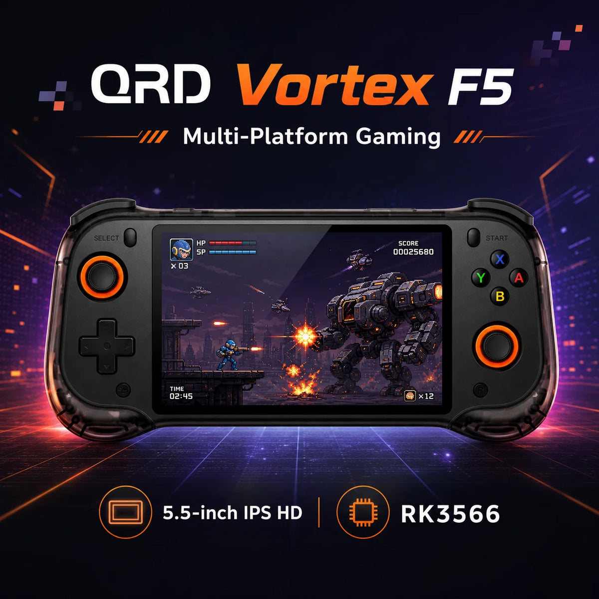 QRD Vortex F5 Retro Handheld Game Console | 5.5" IPS | RK3566 | Hall Joystick | 15000+ Games | HDMI