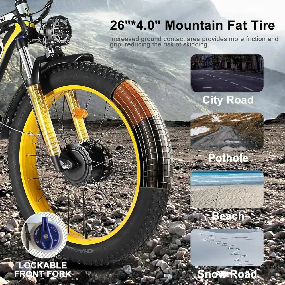 E-Bike Adultos Doble Motor 2000W | 48V 22.4Ah Extraíble | Fat Tire | Todo Terreno | Bicicleta Eléctrica