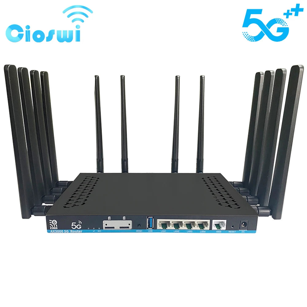 Router WiFi 6 5G AX3000 Dual SIM | Mesh 3000Mbps | DDR4 1GB | 12 Antenas MU-MIMO | OpenWrt | USB 3.0