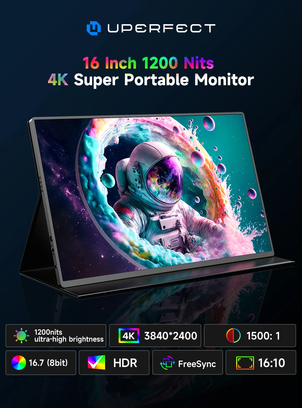 UPERFECT | Monitor Portátil 16" 4K UHD 16:10 | 1200 Nits IPS | USB-C Mini HDMI | altson.shop