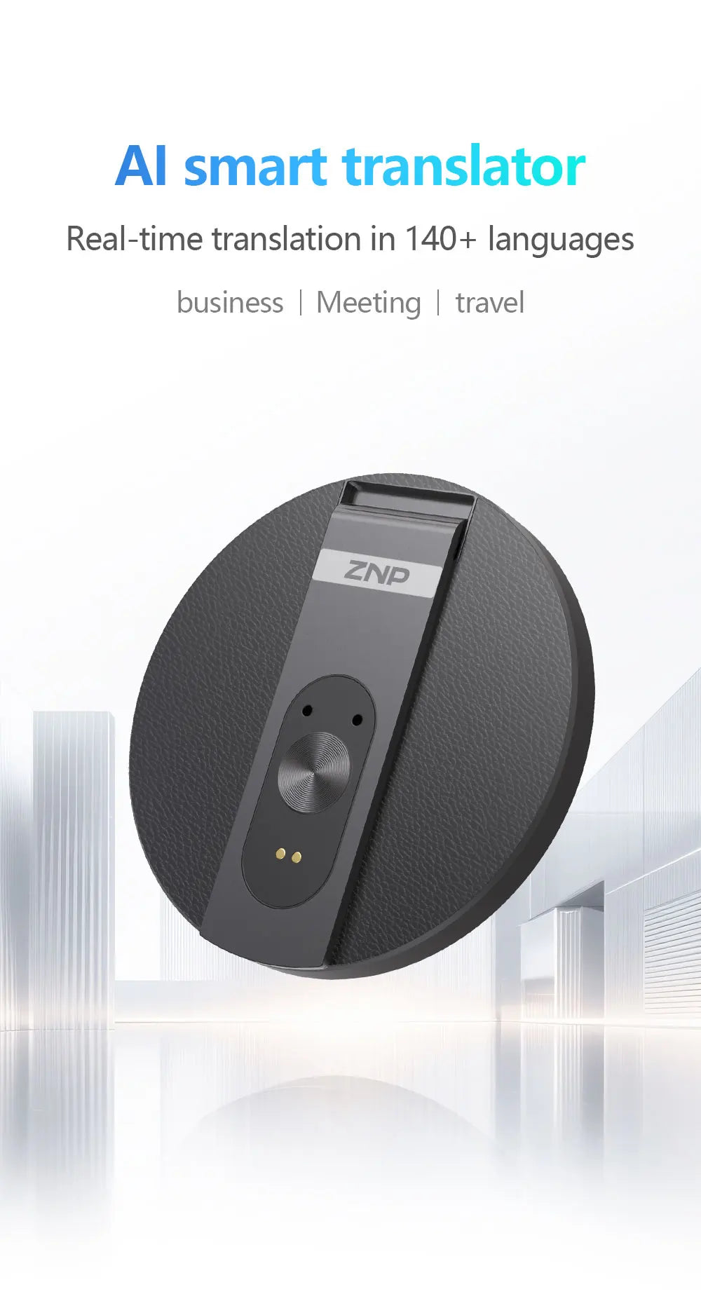 Traductor de Voz IA ZNP | Bluetooth Inalámbrico | 150+ Idiomas | Magnético Ultra-Delgado | Offline | Soporte para Teléfono | 30h Batería