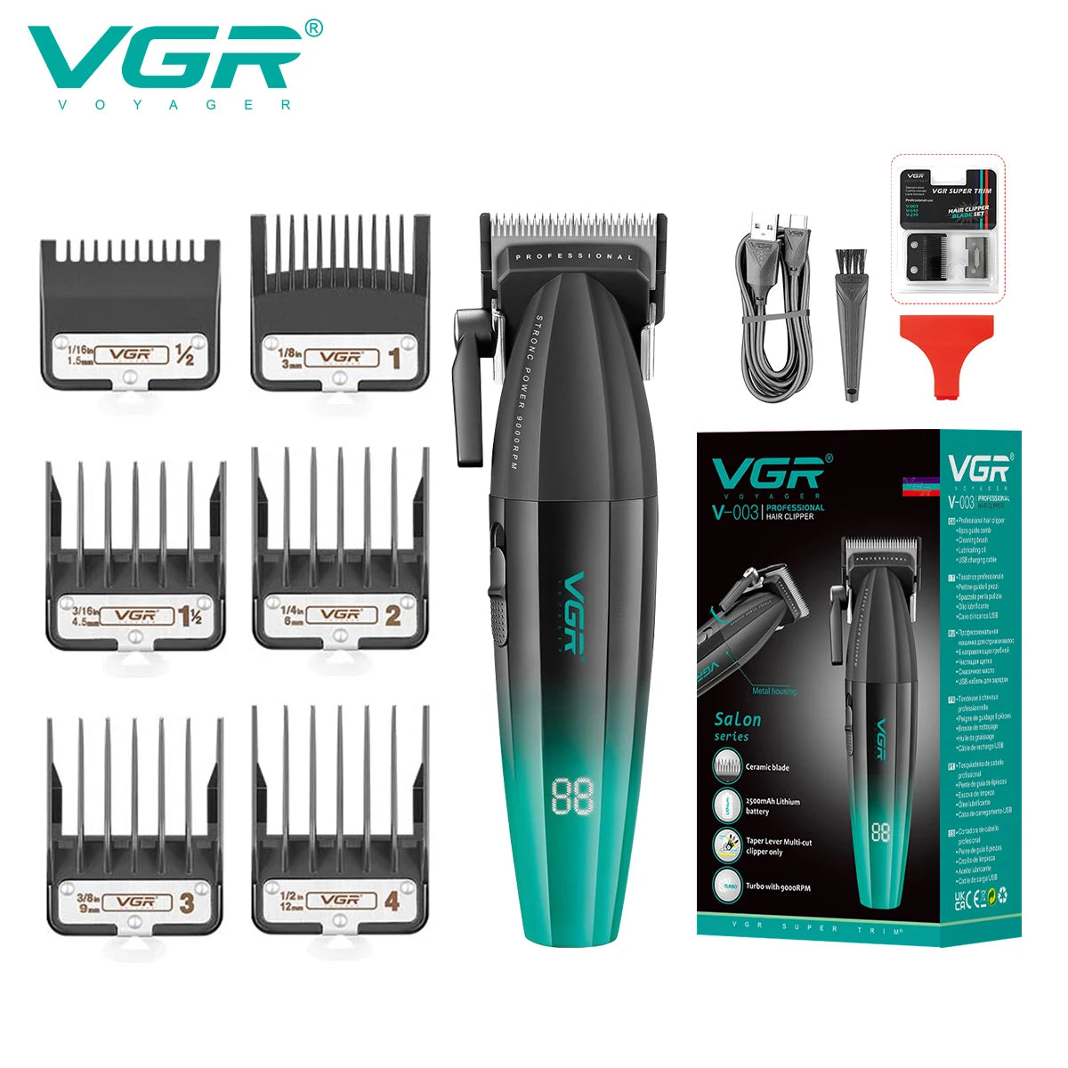 VGR V-003 Cordless Hair Clipper | USB Options / Máquina de corte VGR V-003