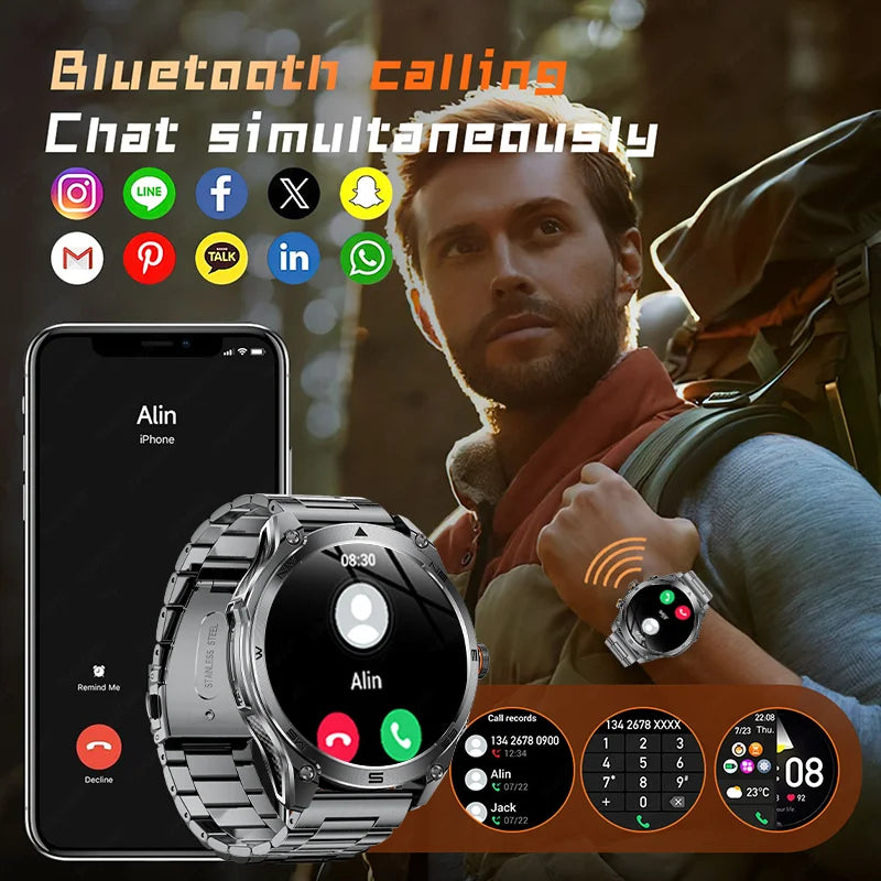 Smartwatch Militar GPS 2025 | AMOLED 1.75" | Batería 1000mAh | Linterna LED | Brújula | Barómetro