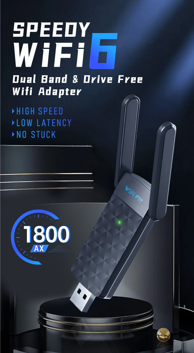 Adaptador USB WiFi 6 1800Mbps | Doble Banda 5GHz/2.4GHz | USB 3.0 | Antena Alta Ganancia | Windows 10/11