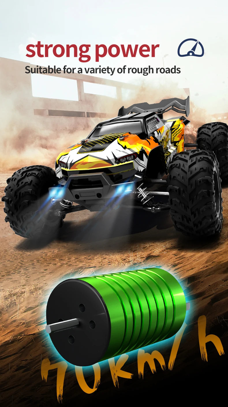 RC Monster Truck 4WD Brushless — 75km/h Off-Road 1/16 Scale | LED Headlights & Metal Parts