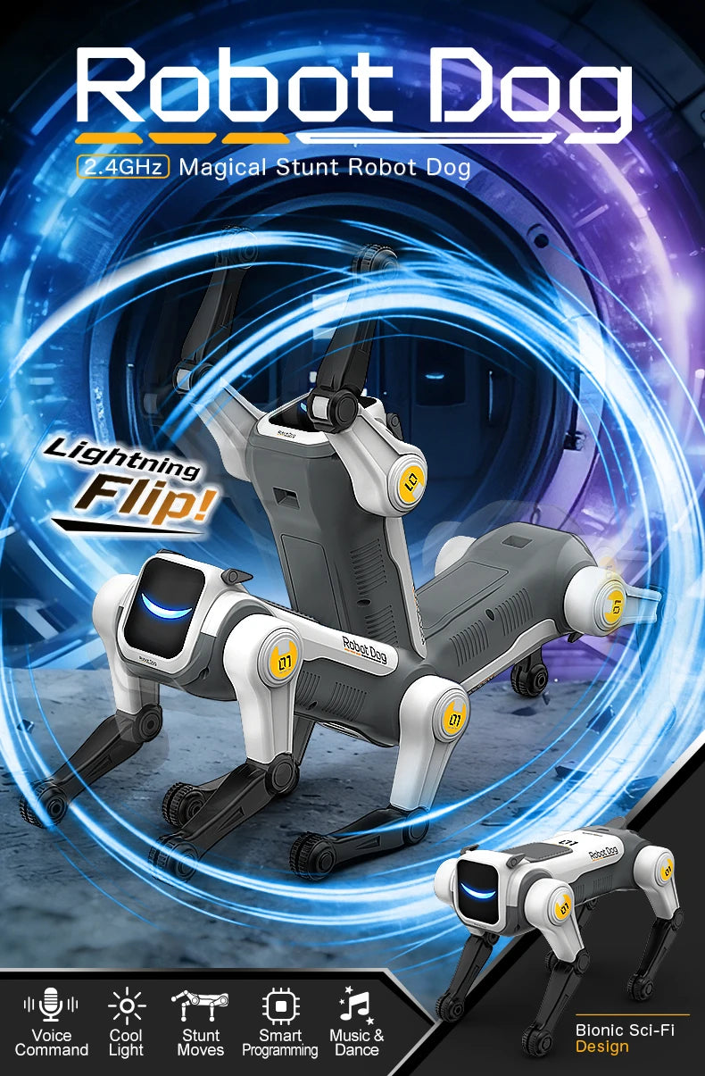 Perro Robot RC Inteligente IA – Control por Voz, Programable, Canta, Baila y Hace Acrobacias