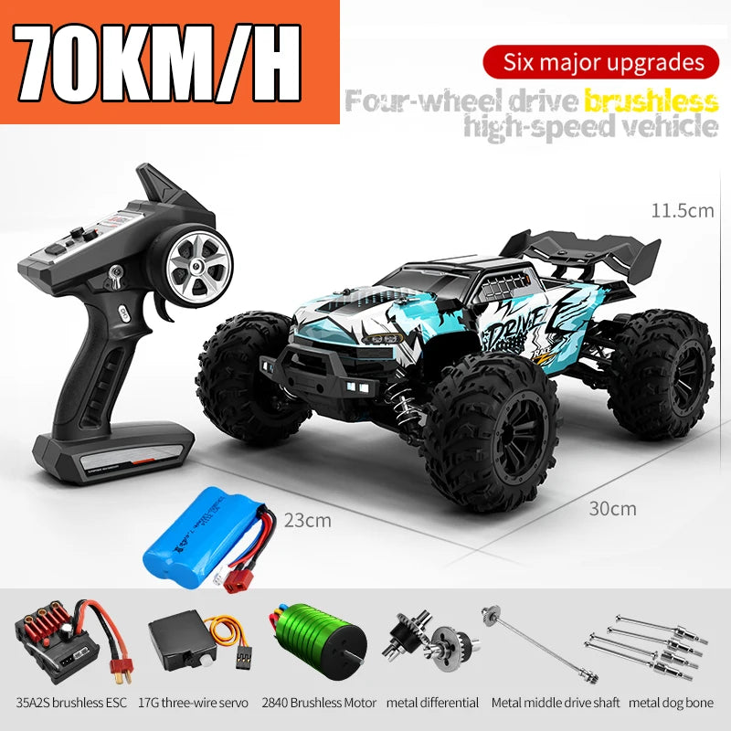 RC Monster Truck 4WD Brushless — 75km/h Off-Road 1/16 Scale | LED Headlights & Metal Parts