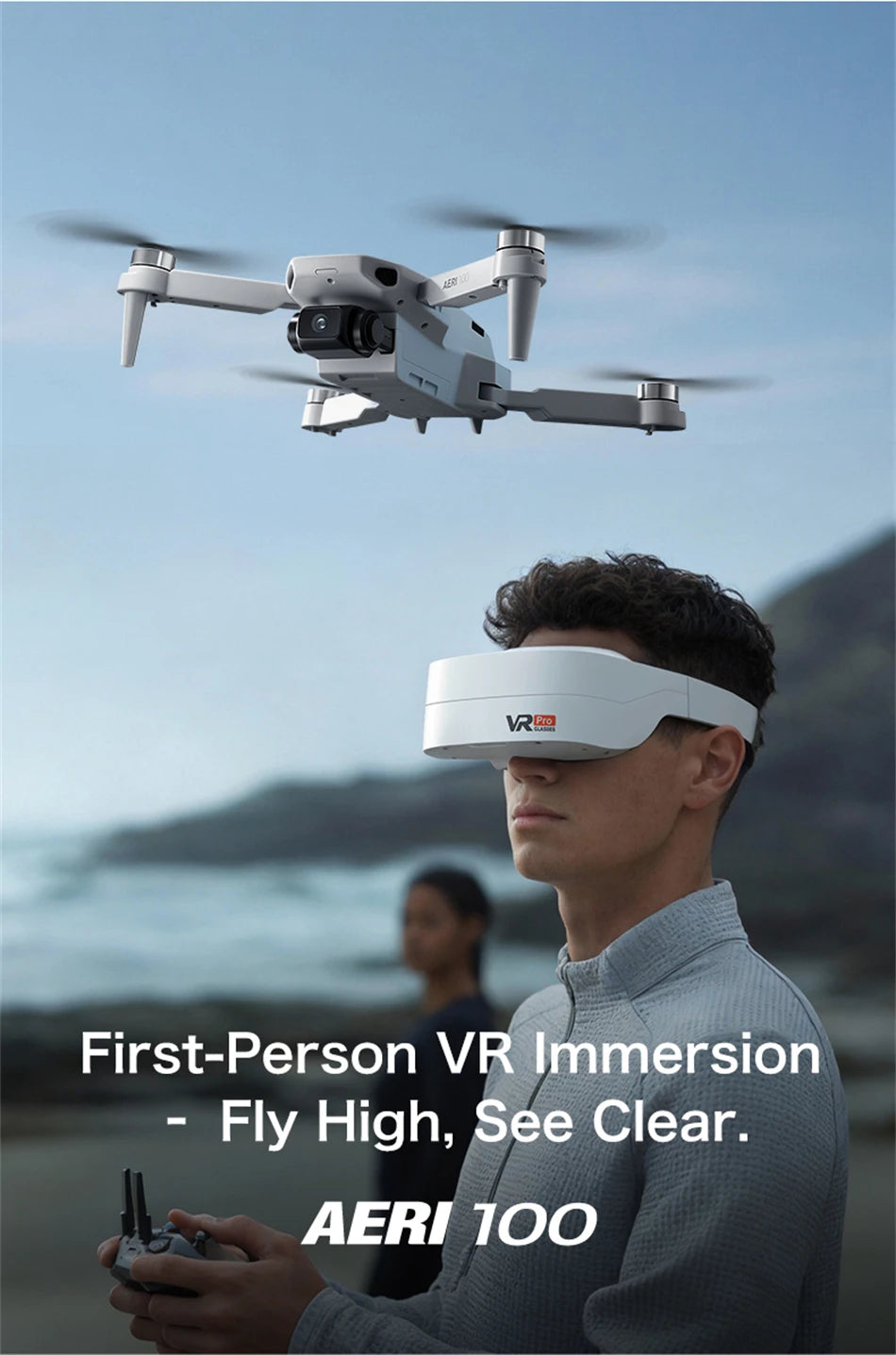 Dron Aeri100 VR – Cámara 8K HD, Motor Brushless, GPS, Evitación 360°, Diseño Aerodinámico 1:1
