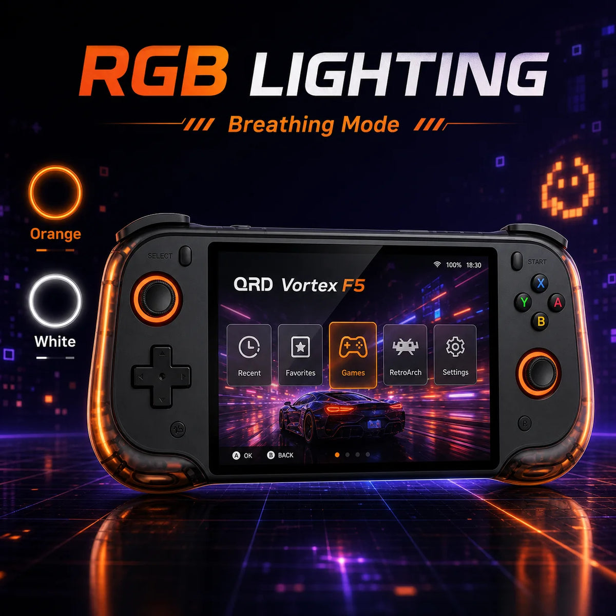 QRD Vortex F5 Retro Handheld Game Console | 5.5" IPS | RK3566 | Hall Joystick | 15000+ Games | HDMI