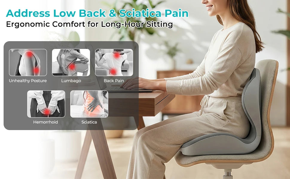 Memory Foam Seat Cushion | Lumbar Back Support | Office & Car / Cojín Ergonómico