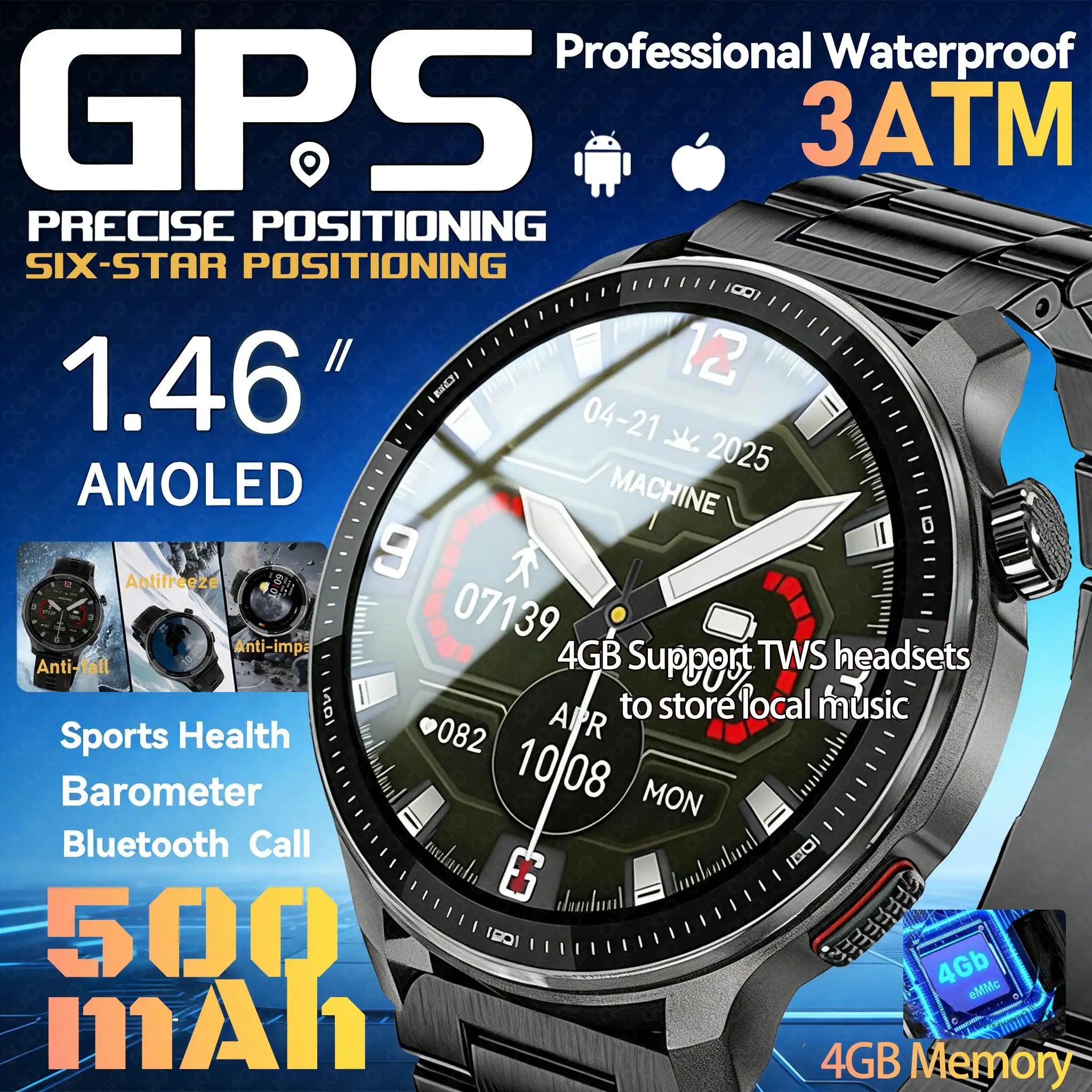 Smartwatch DT G6 2026 | AMOLED 1.43" | GPS + Mapas Offline | 3ATM | 4GB | Outdoor