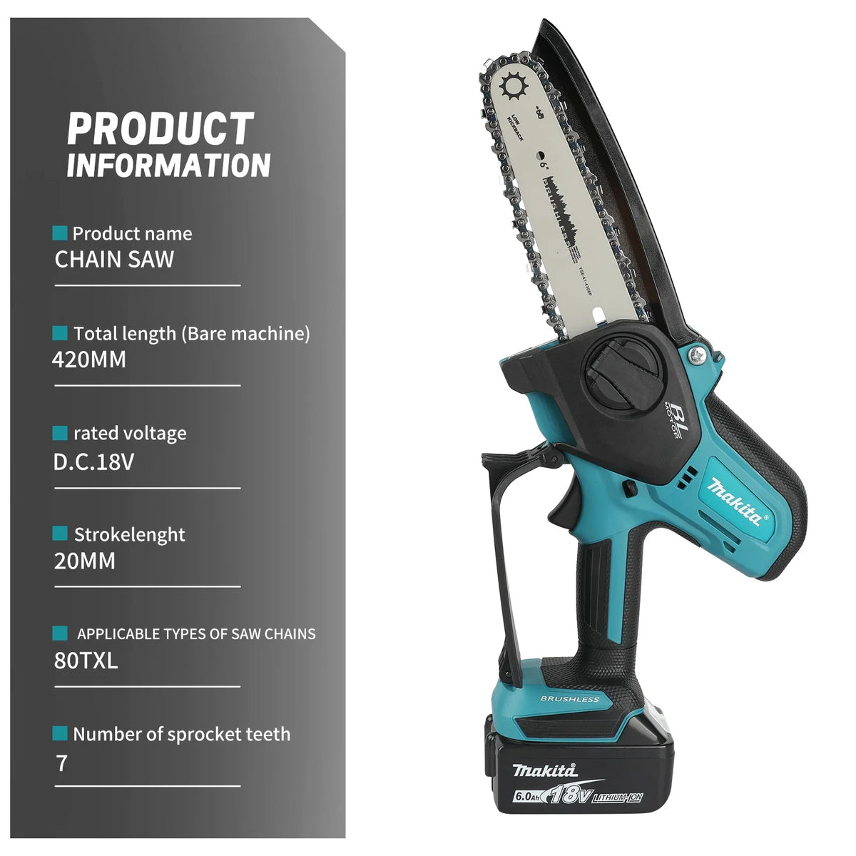 Makita UC286 | 18V Brushless Mini Chainsaw | 6in