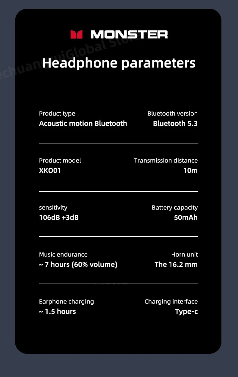 Monster XKO01 - Auriculares TWS Bluetooth 5.3 | 28h Batería | ENC | Ear Hook