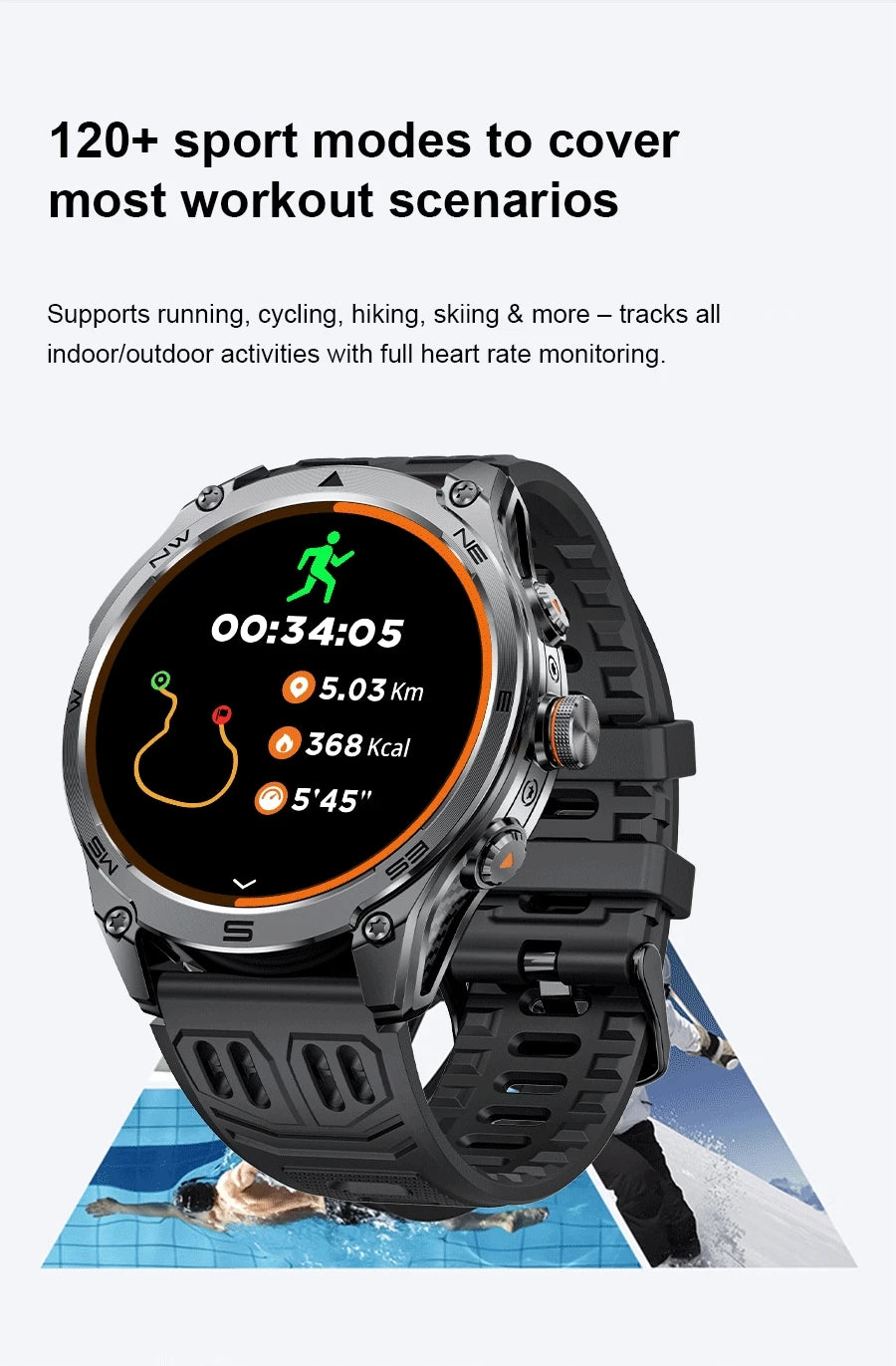 Smartwatch Militar GPS 2025 | AMOLED 1.75" | Batería 1000mAh | Linterna LED | Brújula | Barómetro