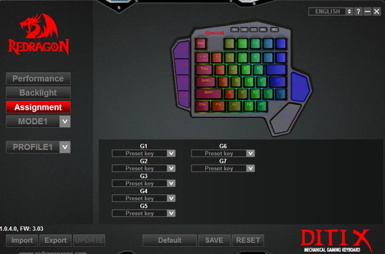 Teclado Gaming Una Mano Redragon K585 DITI | 42 Teclas | 2.4GHz Inalámbrico | RGB | 7 Macros | Hot-Swap | Redragon K585 DITI One-Handed Wireless Gaming Keypad 42 Keys 2.4GHz RGB 7 Macros Hot-Swap