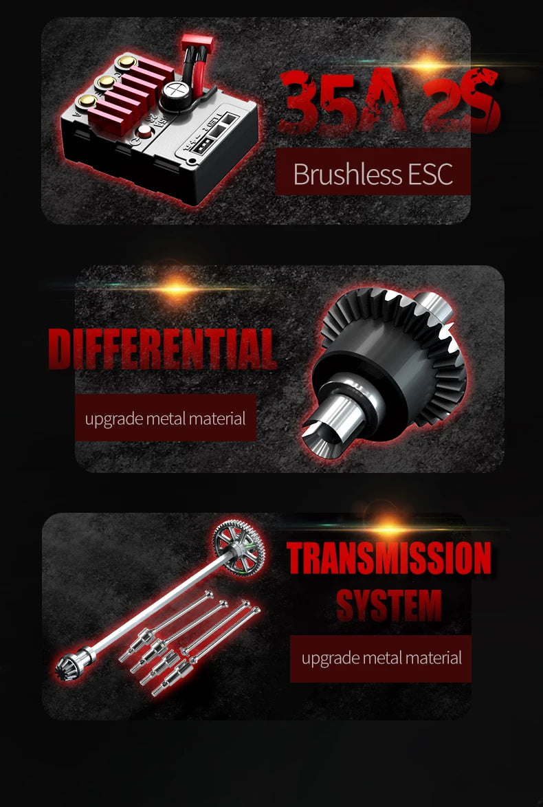 RC Monster Truck 4WD Brushless — 75km/h Off-Road 1/16 Scale | LED Headlights & Metal Parts