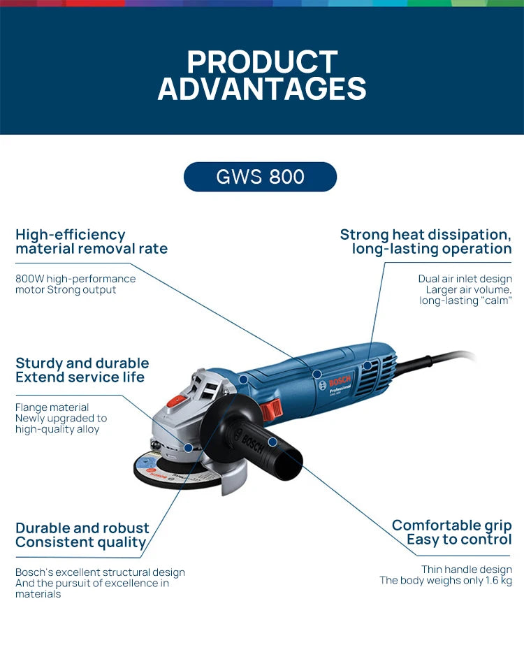 Bosch GWS 800 | 800W 12000RPM Angle Grinder | 100mm Disc