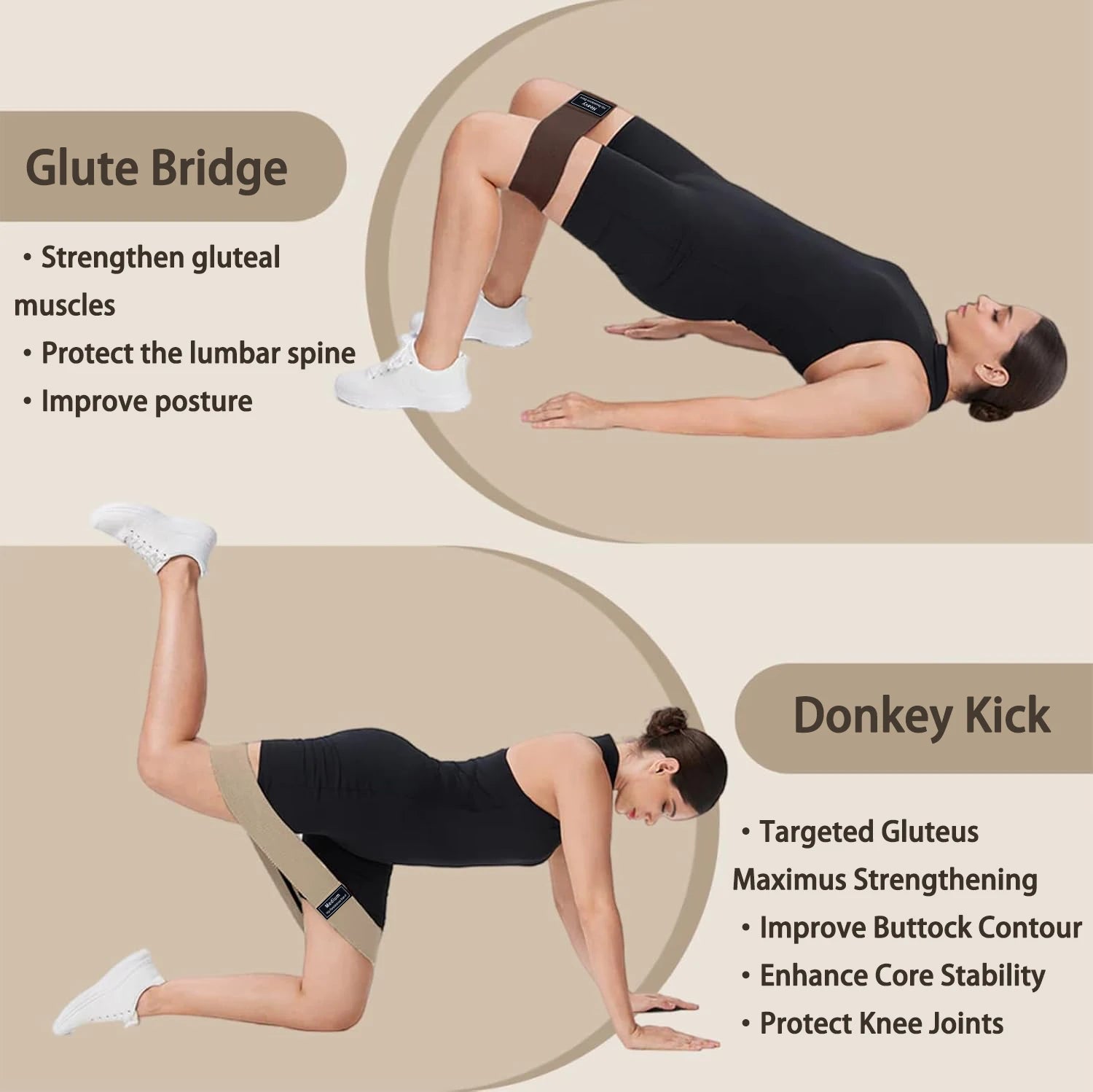 LINGPENG | Bandas de Resistencia Glúteos y Piernas | Set 3 Niveles, Tela Antideslizante, Yoga Gym