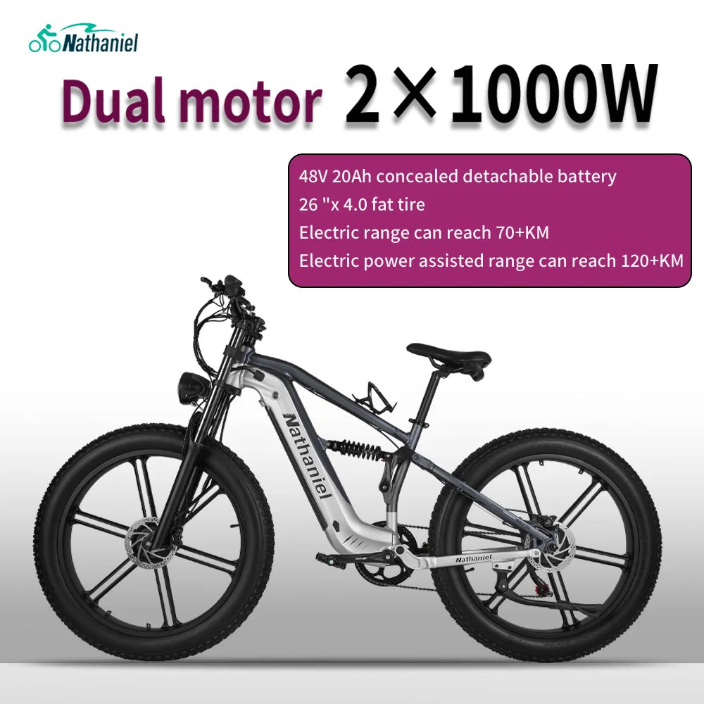 Nathaniel SYR09 Bicicleta Eléctrica 2000W | Doble Motor | Fat Tire 26x4.0 | 48V 20/40Ah | 55km/h | Todo Terreno | E-Bike