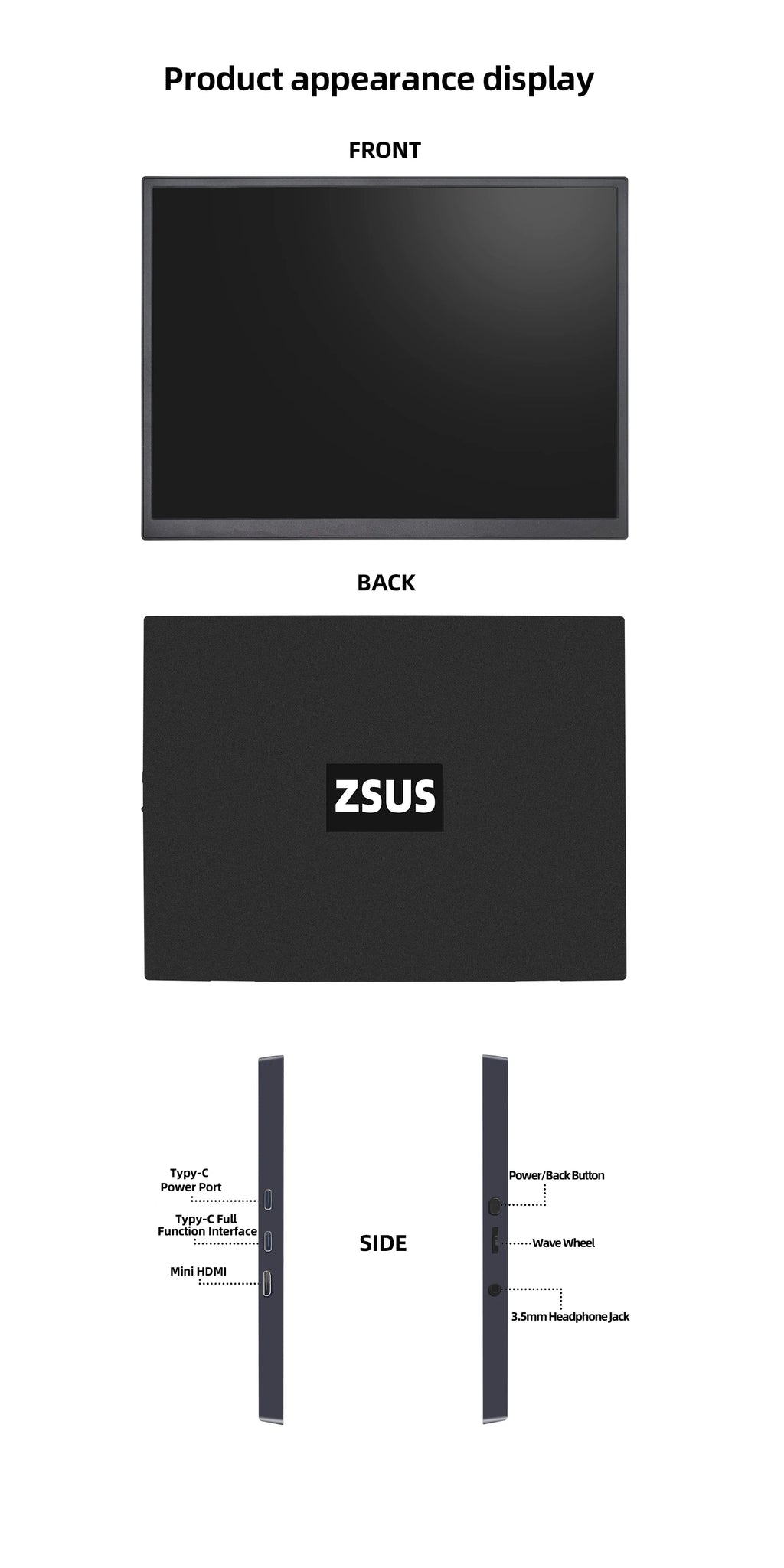ZSUS PM10A | Monitor Portátil 10.5" 1280P IPS | 100% sRGB, 420 nits, Low Blue Light, Type-C