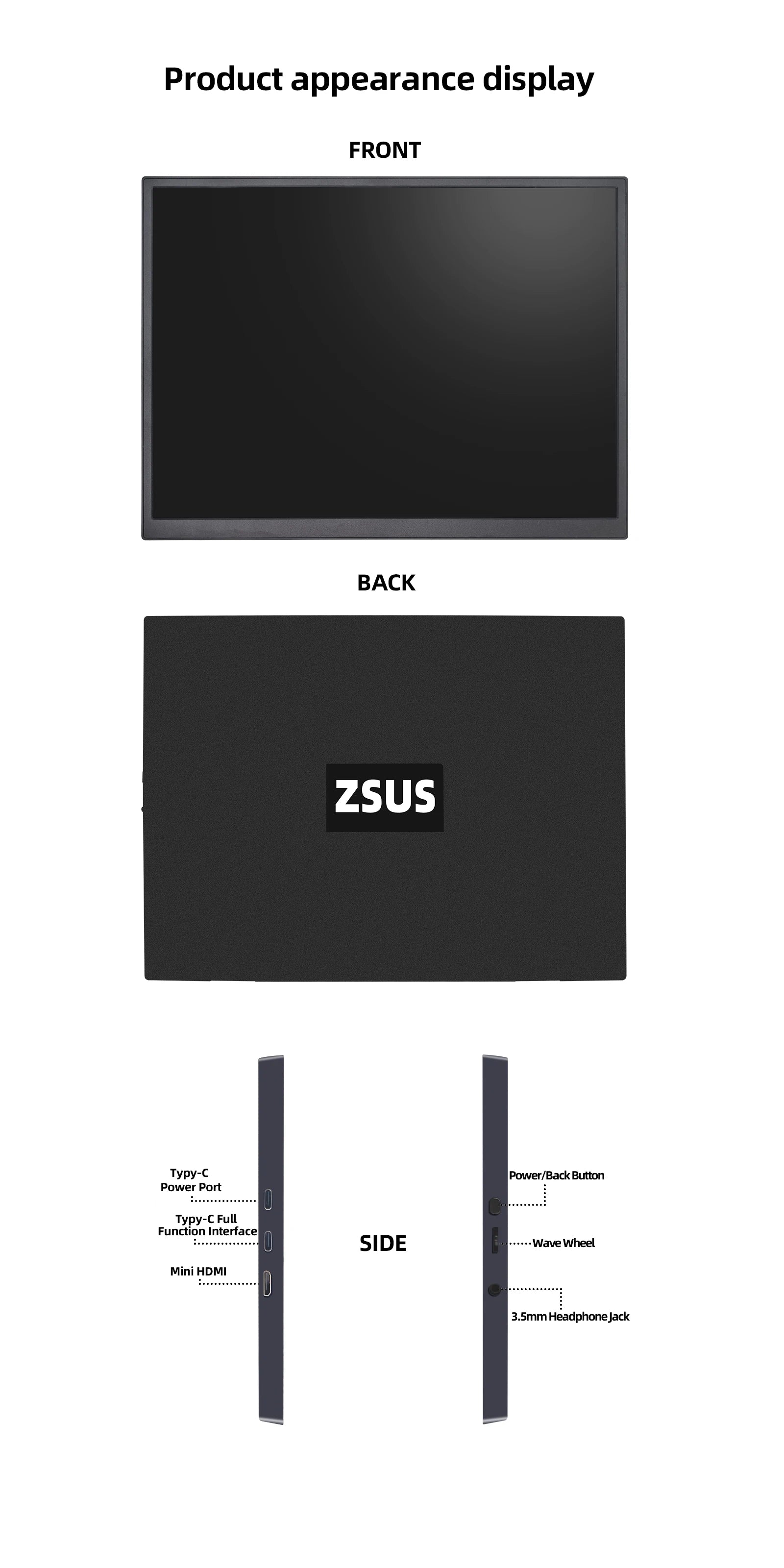 ZSUS PM10A | Monitor Portátil 10.5" 1280P IPS | 100% sRGB, 420 nits, Low Blue Light, Type-C