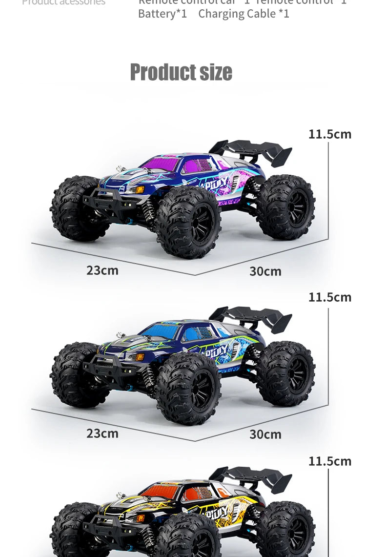 RC Monster Truck 4WD Brushless — 75km/h Off-Road 1/16 Scale | LED Headlights & Metal Parts