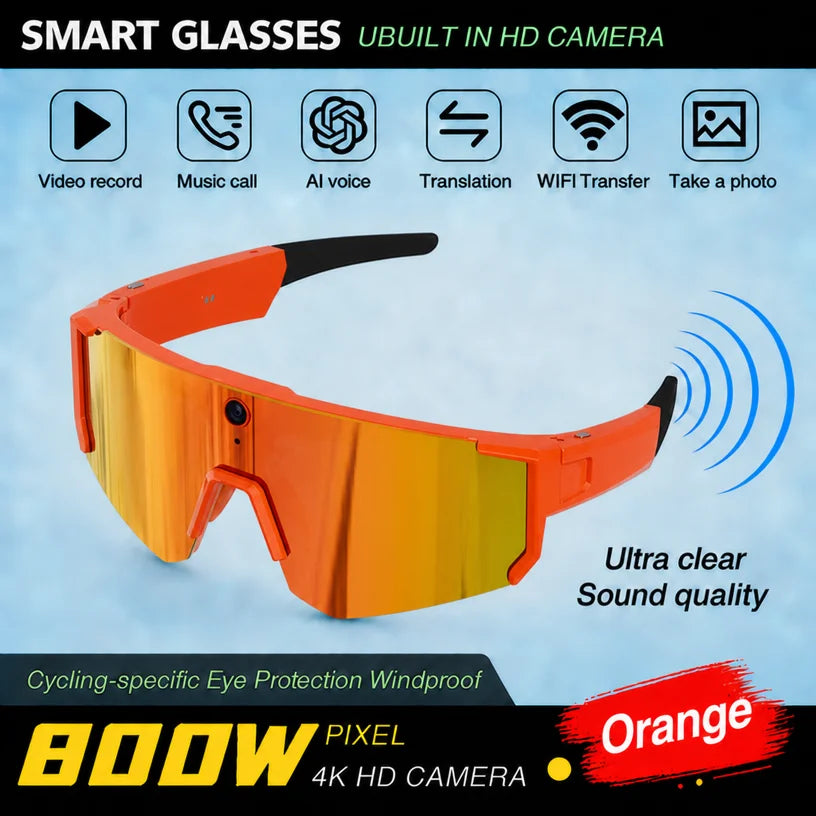 Lentes Deportivos Inteligentes con Cámara IA | 8MP, Bluetooth, Resistentes al Agua