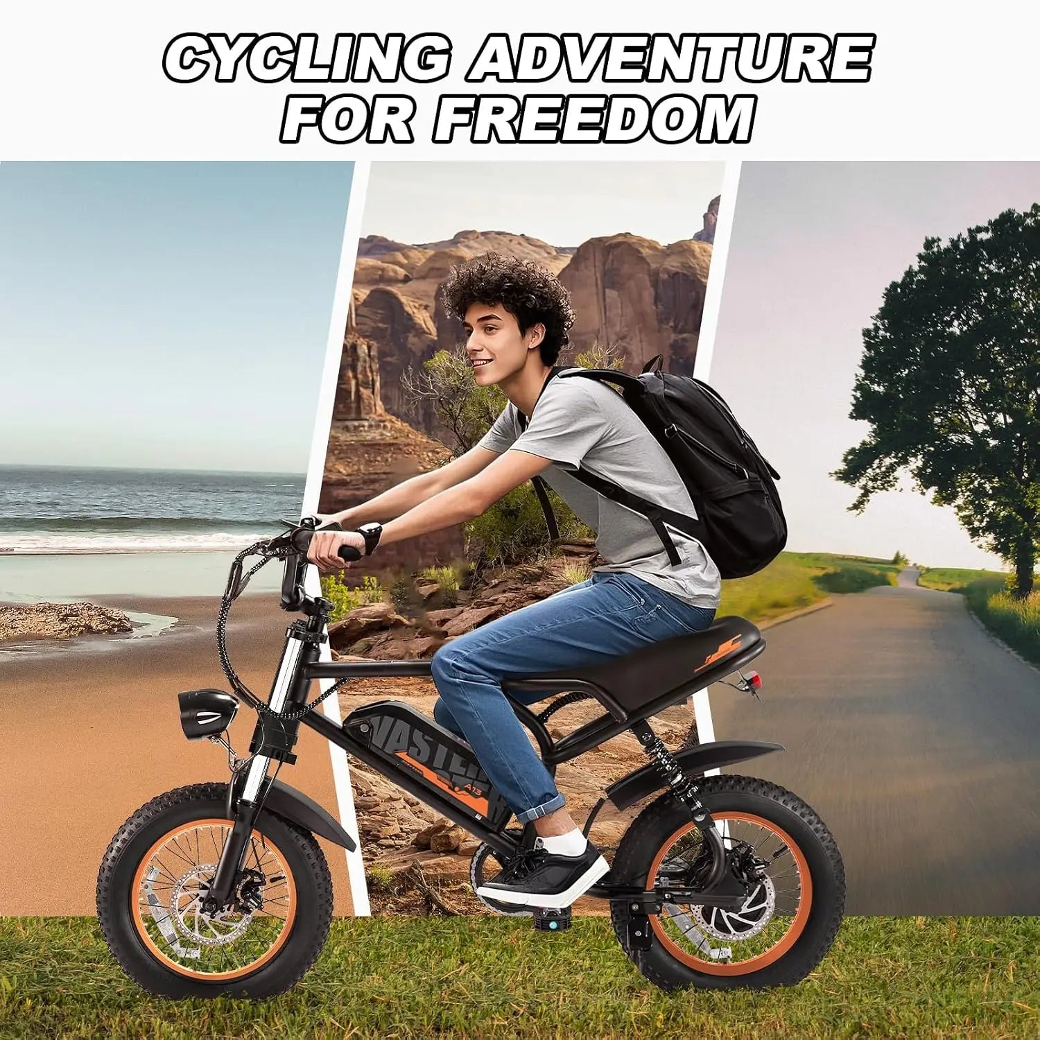 E-Bike 16" Adultos | 500W | 36V 12.8Ah Extraíble | 45 Millas | 4 Modos | Frenos Disco | UL 2849 | Negro/Naranja/Rosa/Azul