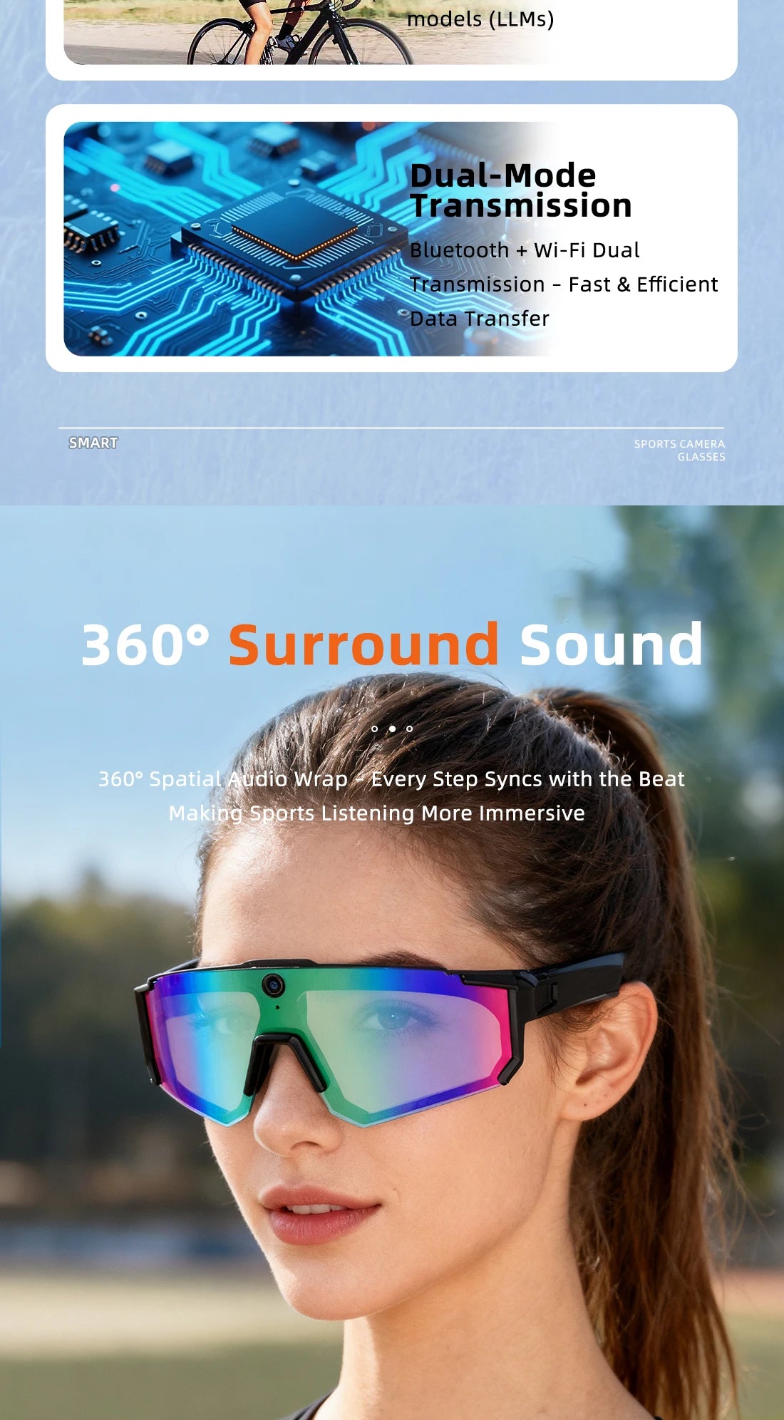 Lentes Deportivos Inteligentes con Cámara IA | 8MP, Bluetooth, Resistentes al Agua