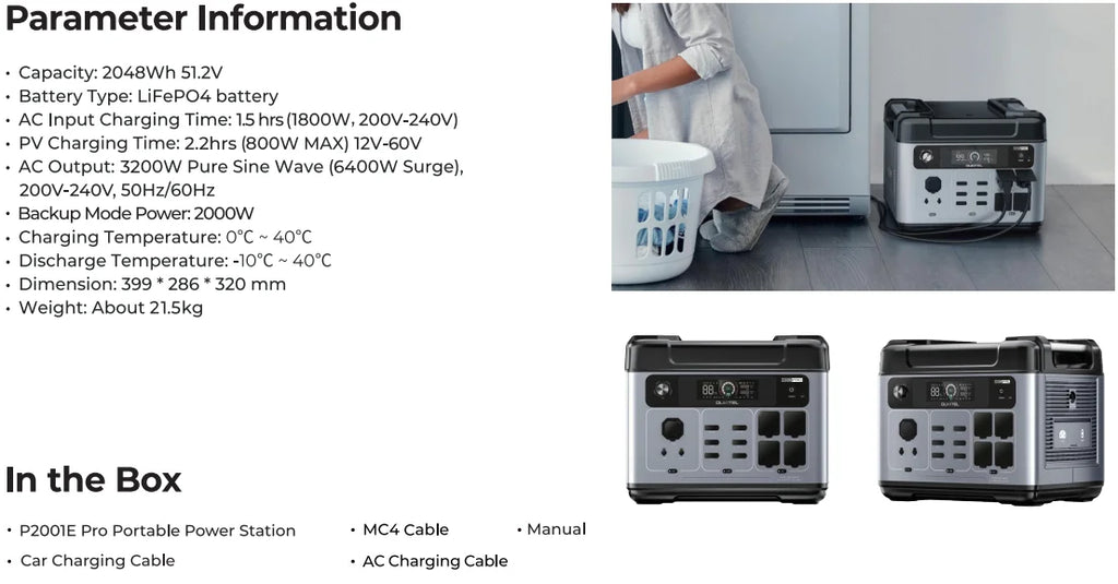 OUKITEL P2001 Pro | Estación de Energía Portátil 3200W 2048Wh LiFePO4 | Solar Generator