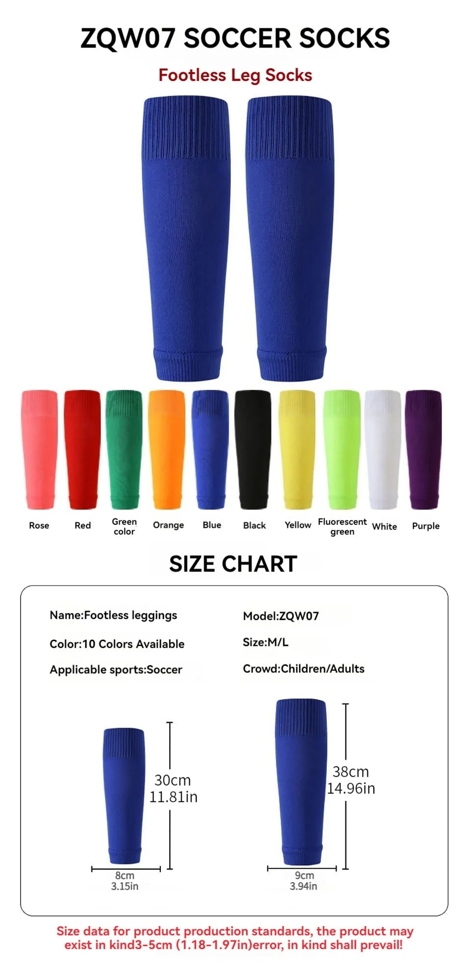 Soccer Leg Compression Sleeve & Shin Guard Socks | Calf Protection for Sports | 10 Colors M/L