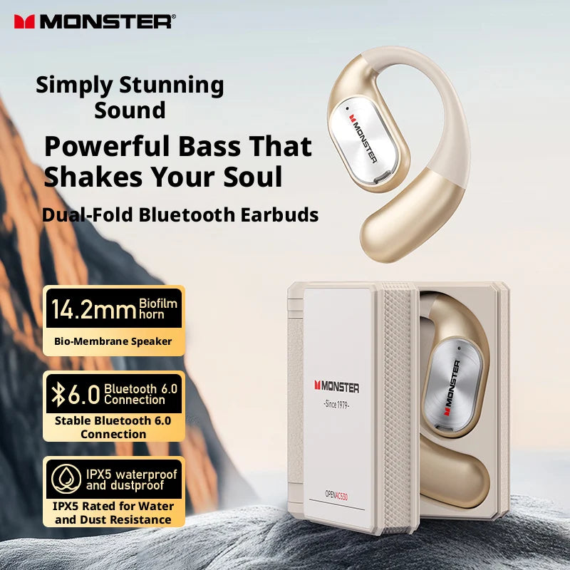 Monster AC530 - Auriculares Open Ear Bluetooth | OWS Ear Hook | Running y Fitness