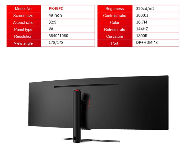 49-Inch Ultrawide Curved Monitor 32:9 | 5K 165Hz | Built-in Speakers | Home & Office