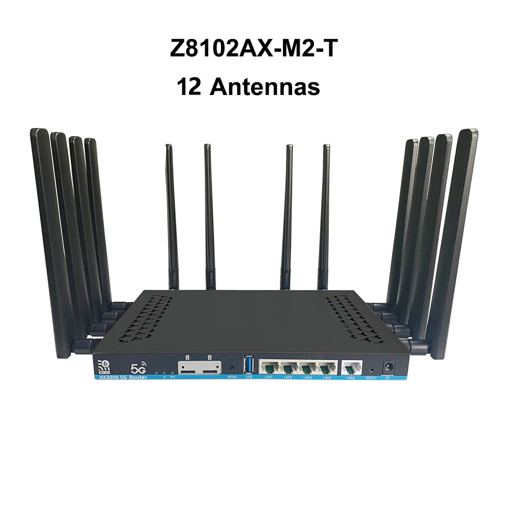 Router WiFi 6 5G AX3000 Dual SIM | Mesh 3000Mbps | DDR4 1GB | 12 Antenas MU-MIMO | OpenWrt | USB 3.0