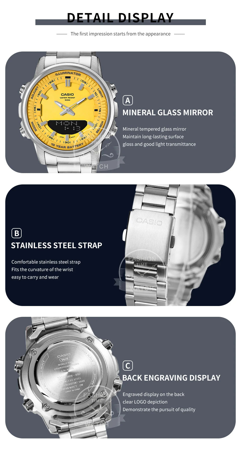 Casio AMW-880 Series | Calendar & Multiple Time Zones | Men's Watch