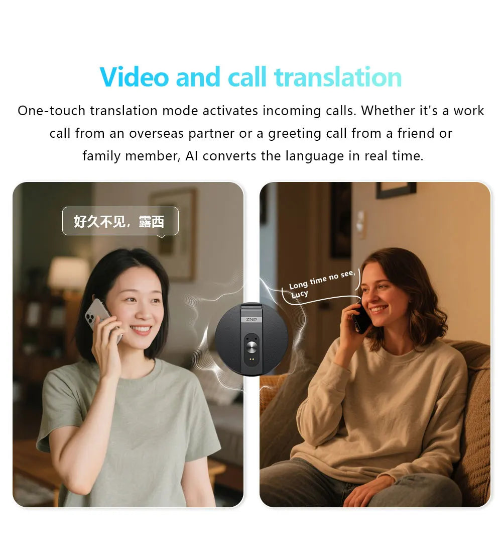 Traductor de Voz IA ZNP | Bluetooth Inalámbrico | 150+ Idiomas | Magnético Ultra-Delgado | Offline | Soporte para Teléfono | 30h Batería