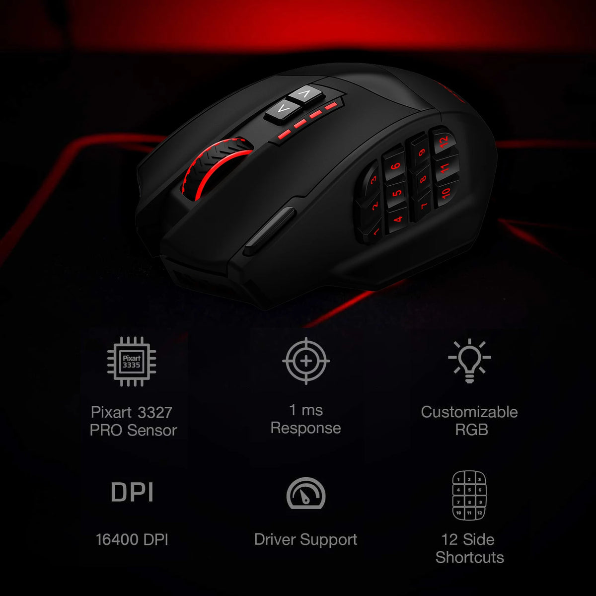 E-YOOSO X39 Wired Gaming Mouse | 12400 DPI | 17 Buttons RGB | Pixart PAW3327 | MMO