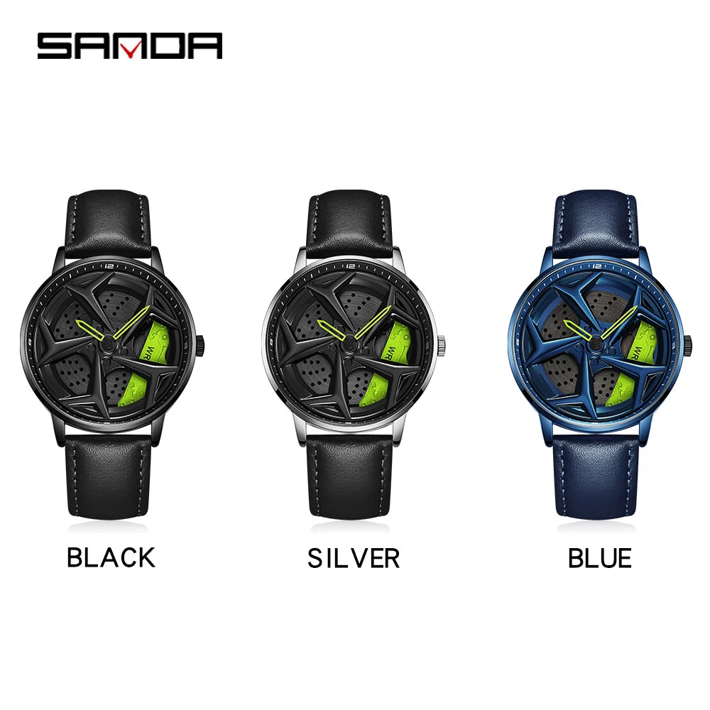 SANDA 1087 Men's Sports Quartz Watch | 360° Rotating Dial | Chronograph | Leather & Steel | Waterproof