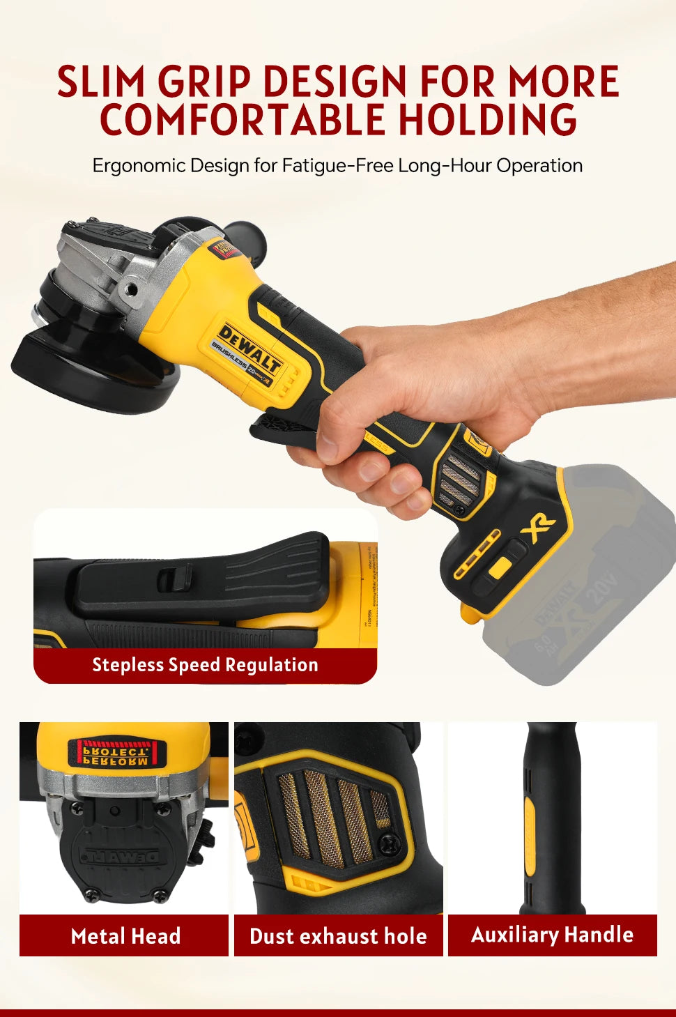 DEWALT-Compatible DCG405 | 18V Brushless Angle Grinder | 125mm
