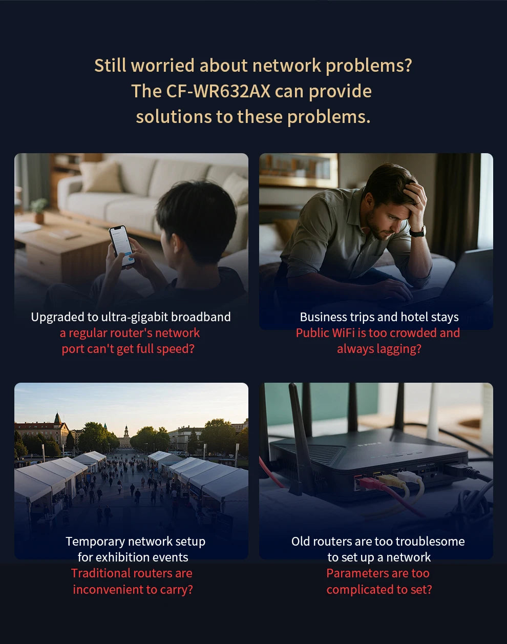 Comfast CF-WR632AX Router WiFi 6 Mesh | AX3000 | 3000Mbps | Puerto 2.5G | USB 3.0 | 4 Antenas | Hogar y Oficina