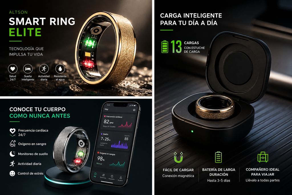 Smart Ring Unisex de Titanio con Caja de Carga – Monitor de Salud IP68