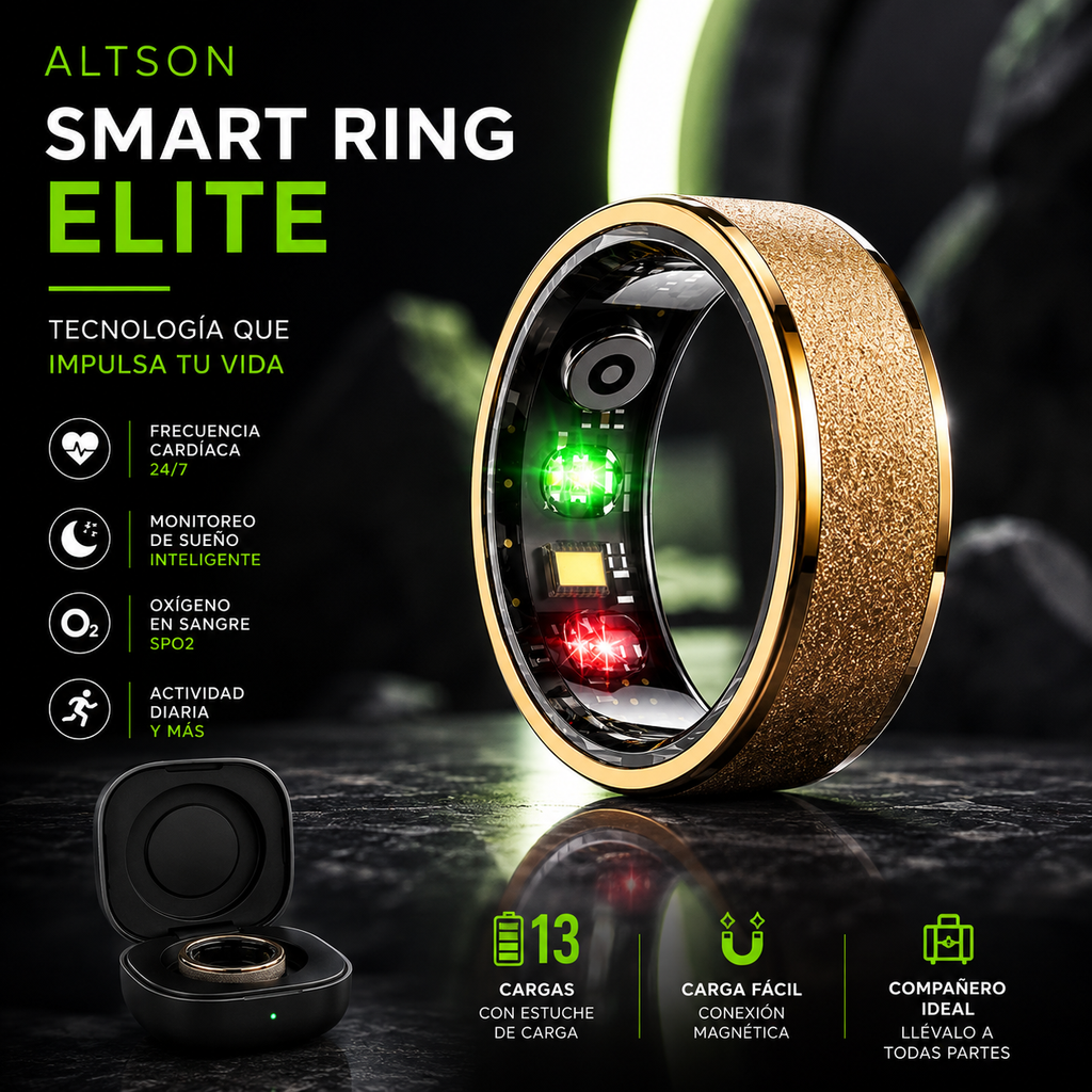 Smart Ring Unisex de Titanio con Caja de Carga – Monitor de Salud IP68