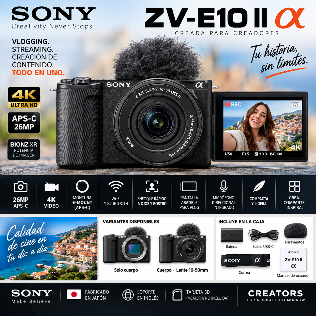 Sony Alpha ZV-E10 II Mirrorless Camera | APS-C 26MP | 4K | E-Mount | Wi-Fi | Content Creators