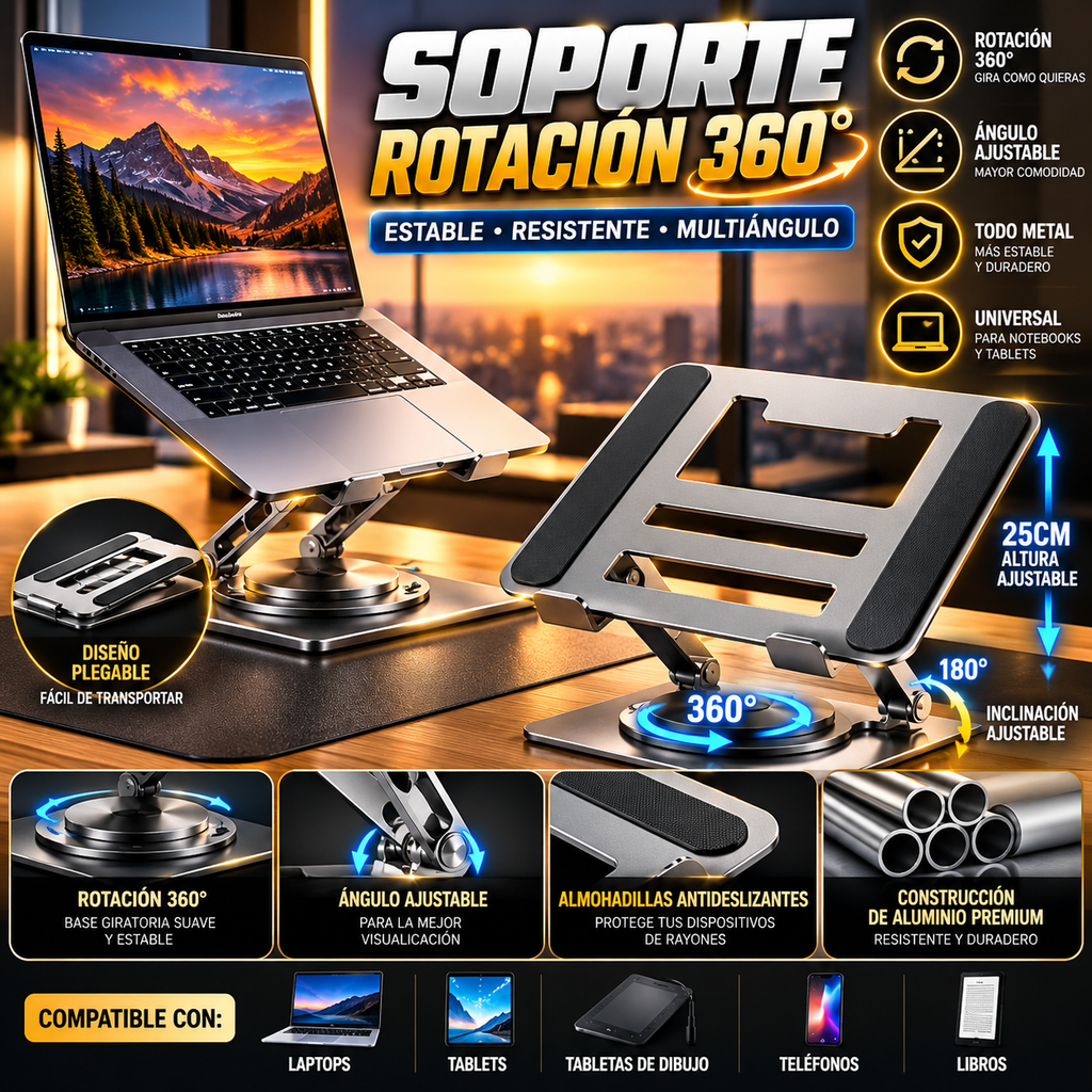 Adjustable Laptop Stand | 360° Rotation | Carbon Steel | Heat Dissipation | 3 Styles
