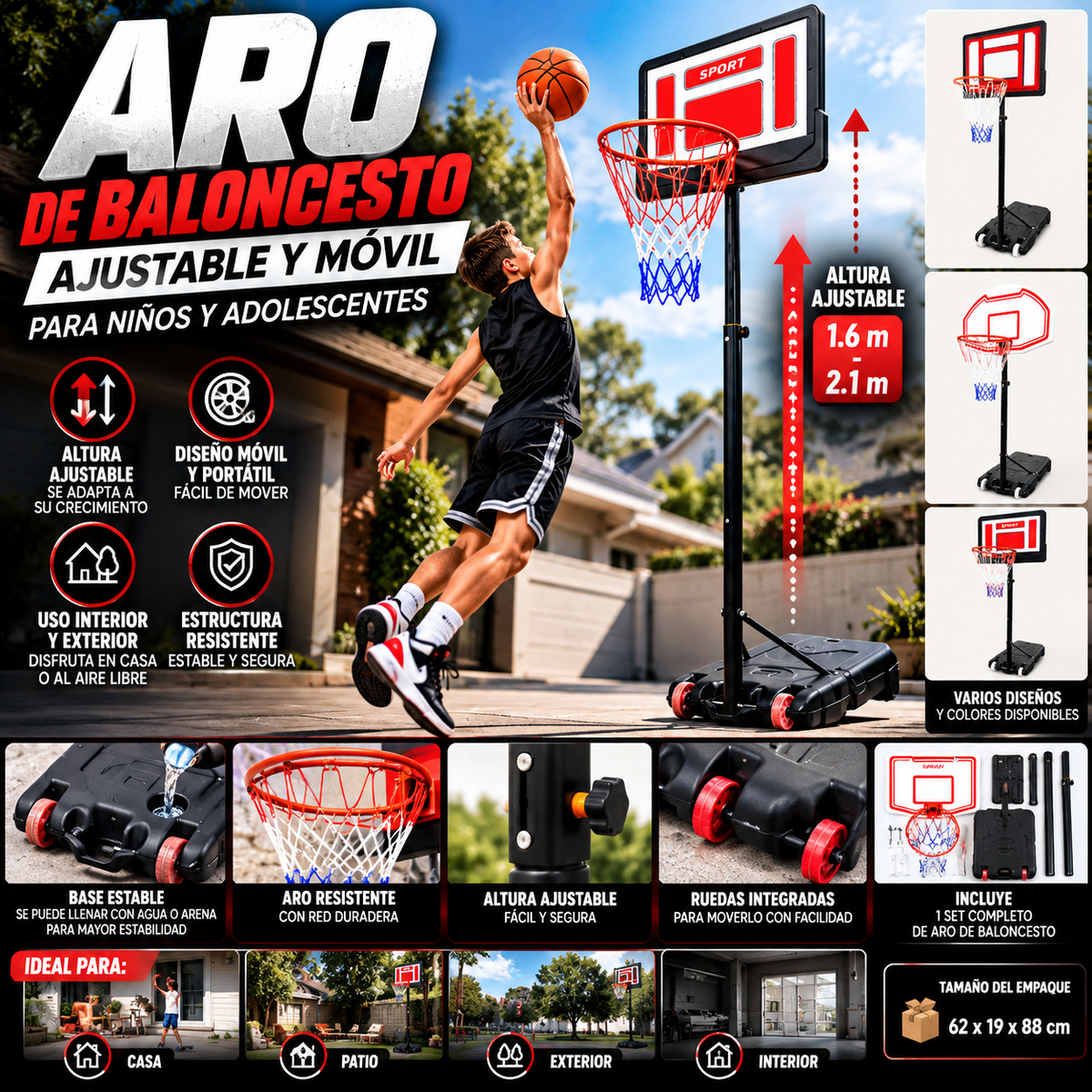 Portable Basketball Stand | Adjustable Height | Kids & Teens