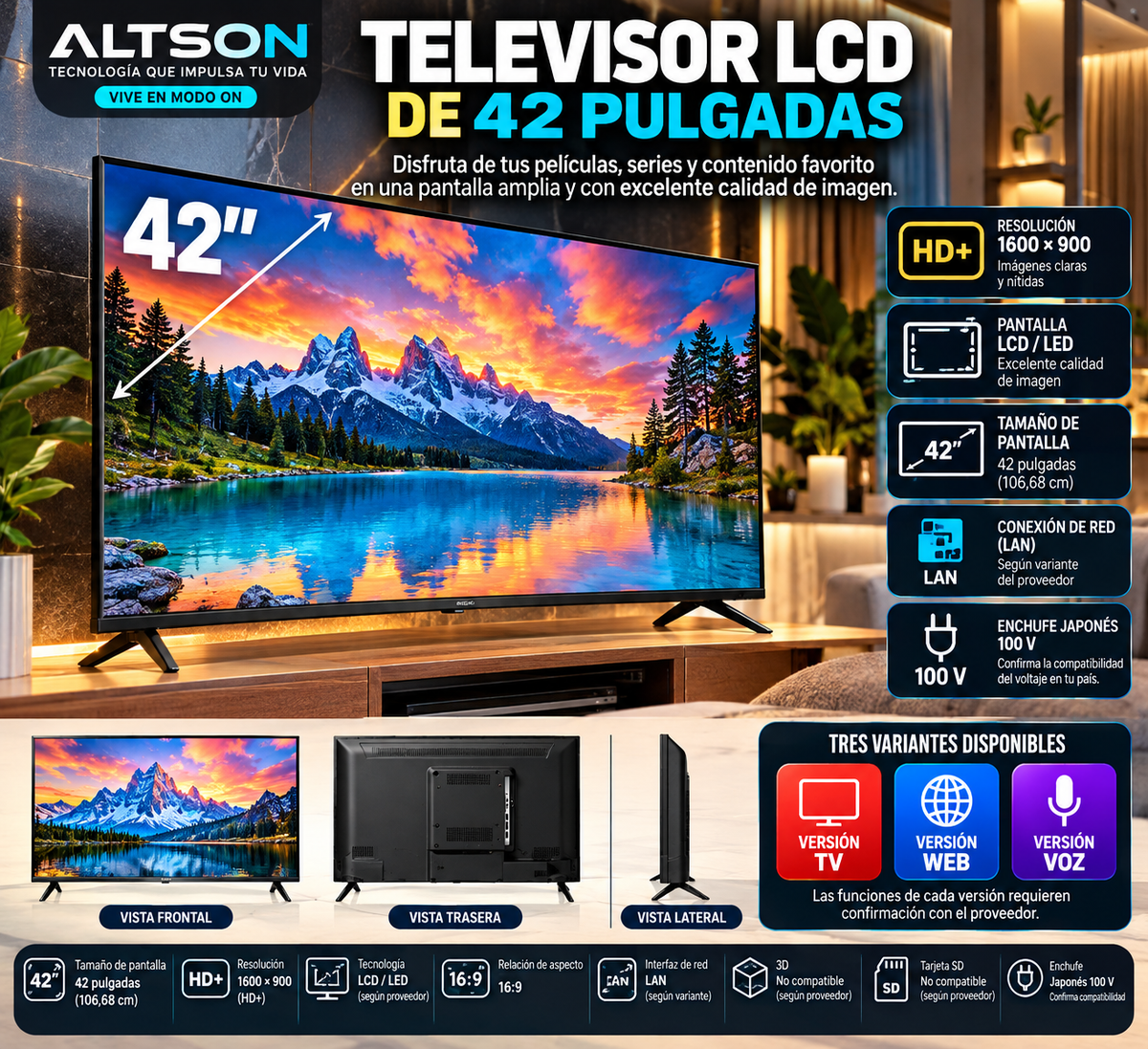 42-Inch LCD TV | JP Plug Variants / Televisor LCD de 42 pulgadas