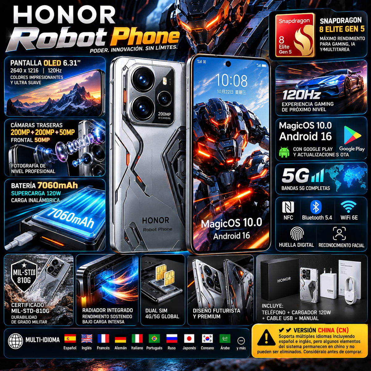 Honor Robot Phone | Snapdragon 8 Elite Gen 5 | 6.31" OLED 120Hz | 200MP | 7060mAh | MagicOS 10 | 5G