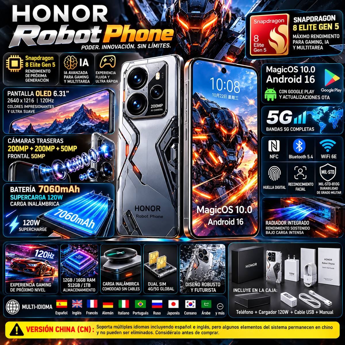 Honor Robot Phone | Snapdragon 8 Elite Gen 5 | 6.31" OLED 120Hz | 200MP | 7060mAh | MagicOS 10 | 5G