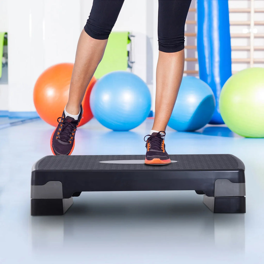 Aerobics Step Platform | 2-Level Adjustable Height | Non-Slip Fitness Stepper for Home Gym