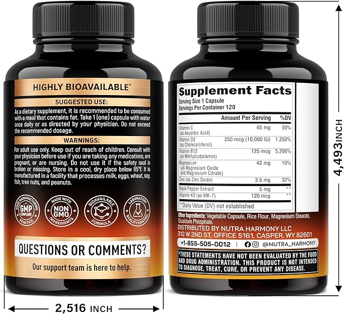 Aceite de pescado Omega 3 3600 mg + Vitamina D3 K2 – Nutra Harmony